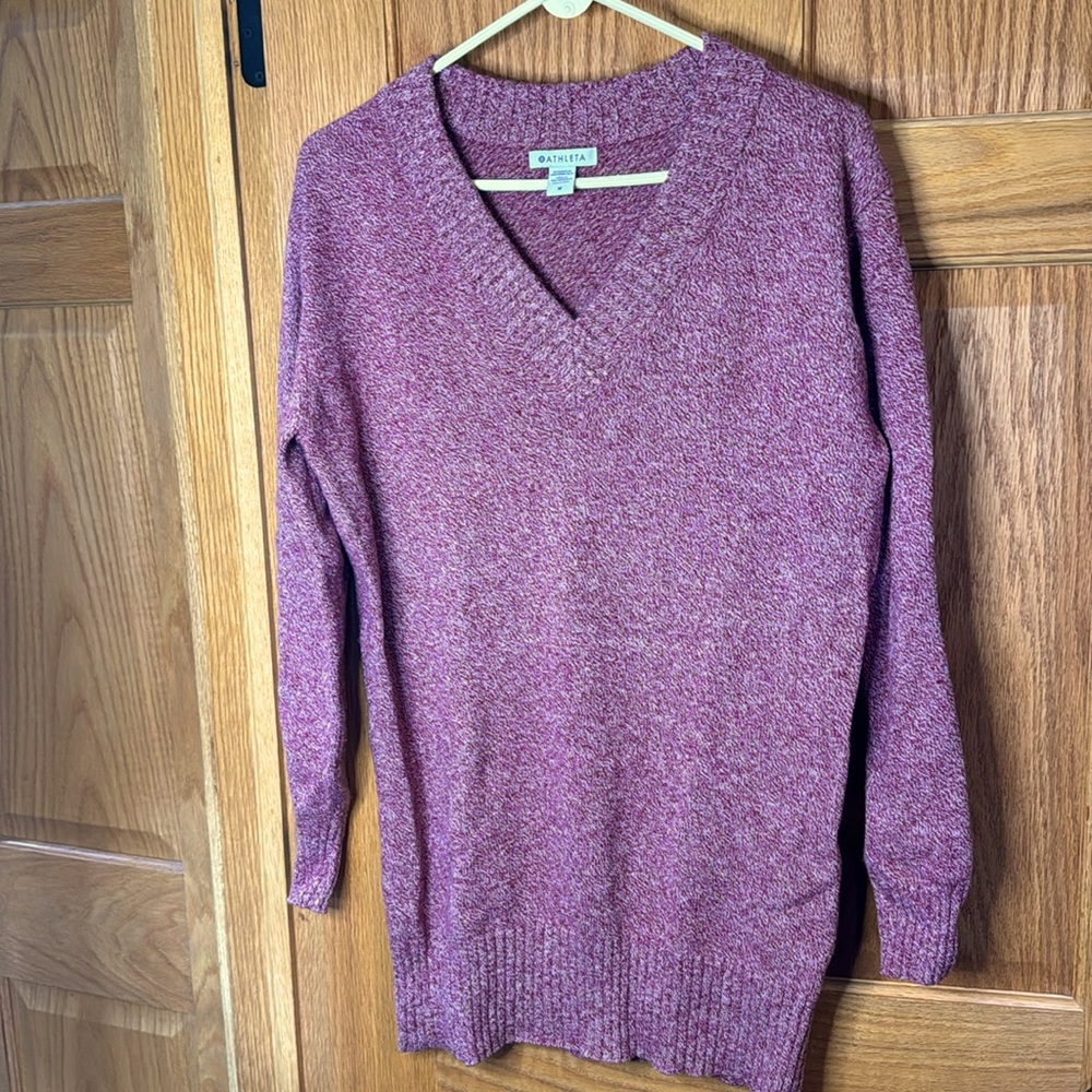 Athleta Wool/Cashmere Tunic Style V-Neck Sweater, Size Medium